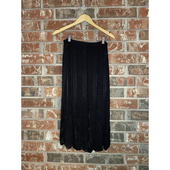 Vintage Beaded Silk Top & Midi Skirt Set Black Elegant Size Medium Formal MOTB - Picture 2 of 6